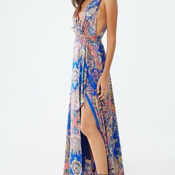 Forever 21 Juniors Blue sleeveless long maxi dress size M - Picture 13 of 14